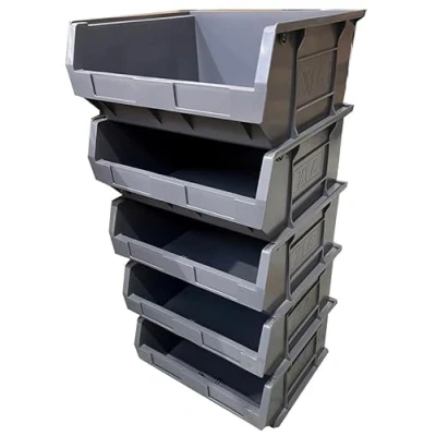 Image of Solent Plastics 5 x XL6 Size 6 Small Parts Plastic Open Fronted Storage Stackable Bins 28 Litre Linbin Order Picking Stacking Boxes (Pack of 5) (Grey),Depth 370mm Width 420mm Height 180mm