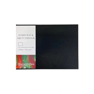 Image of BLUE ACORN A3 Landscape Hardback Sketchbook 64 Sheets 150gsm Multipurpose Cartridge Paper Black Cover with Page Marker Ideal for Light Washes of Paint, Pencils &amp; Sketching