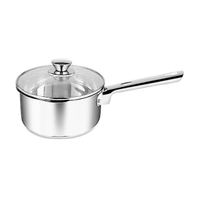 Image of Penguin Home Saucepan 18cm, 2 Litre Stainless Steel Sauce Pan with Glass Lid/Induction Safe Set Double Pouring Lips/MilkPan Cookware Cooking Pots &amp; Pans/Dishwasher