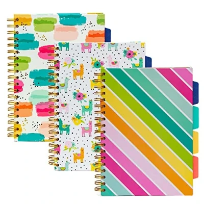 Image of Pukka Pad, Carpe Diem 5 Project Double Spiral Bound Notebook 3 Pack with Repositionable Dividers 200 Pages of 80GSM Paper Perforated Edges Color Wash, B5 10 X 7in