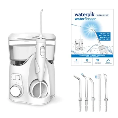 Image of Waterpik WP 150UK Ultra Plus Water Flosser, White with 5 Tips, 10 Settings, Plaque Removal Tool, Improves Gum Health, Orthodontic Tip, 600ml Tank, 3 Year Warranty