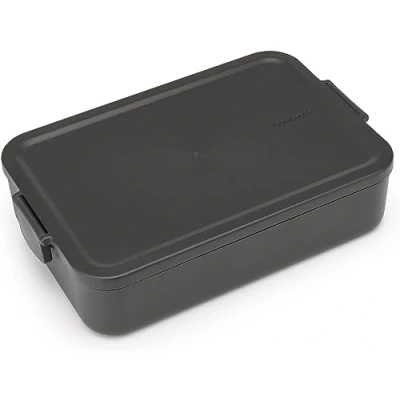 Image of Brabantia Make &amp; Take Lunch Box Large Volume (2L) BPA Free Lid with Clips Suitable for Freezer Dishwasher Microwave Safe Dark Grey 25.5 x 16.7 6 cm