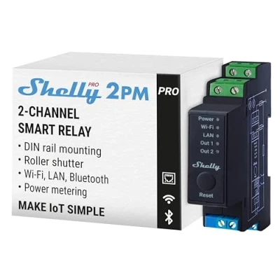 Image of Shelly Pro 2PM WiFi, LAN &amp; Bluetooth 2 Channel Smart Relay Switch With Power Metering, Roller shutter remote control, Compatible Alexa Google Home, iOS Android App