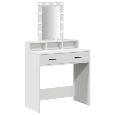 Image of vidaXL Vanity Table Engineered Wood 79x41x140 cm Modern Dressing Table/Mirror Makeup Desk with Storage Shelves for Bedroom Rectangular Matte White Finish