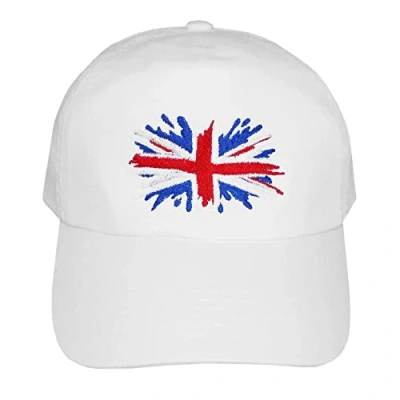 Image of TeddyTs Great Britain Union Jack Flag White Adjustable Adult&#039;s Baseball Cap, M L