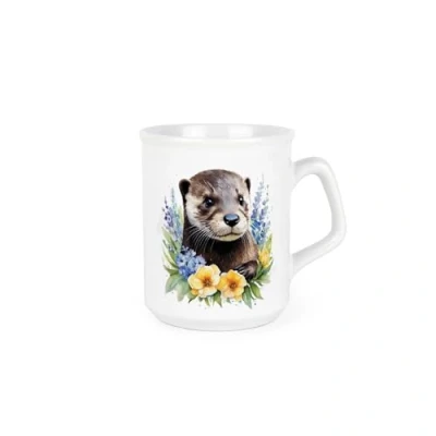 Image of Floral Otter Mug Animals &amp; Flowers Nature Gifts Creatures Great Small Wildlife Themed Present Tea Coffee Hot Drinks Ceramic Cup
