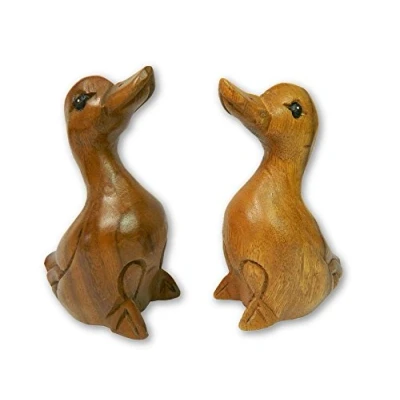 Image of Thai Gifts Wooden Duck Carving Pair of Hand Carved Ducklings