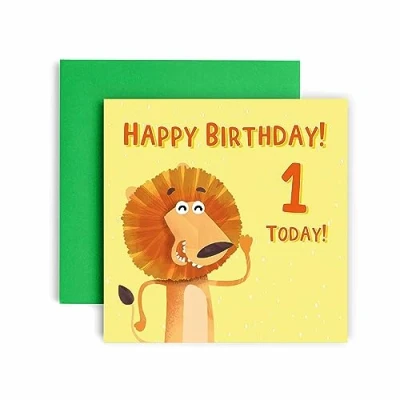 Image of Huxters 1st Birthday Card Lion Cards for Boys Roar Happy Son or Daughter Brother Sister Friend Envelope (1st)