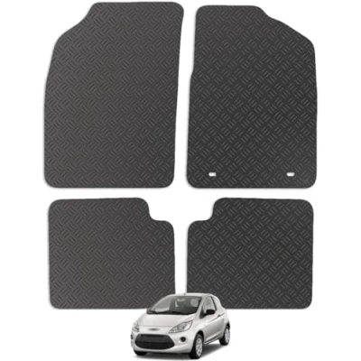 Image of Carsio Rubber Car Mats For Ford Ka 2009 2013 (Rubber) Tailored Fit Floor Mat Set Complete Accessory Black Custom Fitted All Weather &amp; Heavy Duty, Anti Slip Backing with Clips