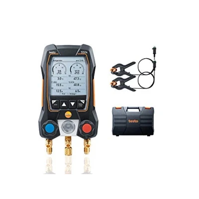 Image of Testo 550s AC Manifold Gauge Set Gauges Hvac and Refrigeration Incl. 2 Wired Temperature Clamp Probes Recharge Kit with superheat, subcooling Bluetooth