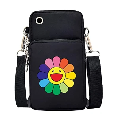 Image of FINDING CASE Daisy Printed Women Girls men Zipper Waterproof Nylon 3 Layers Crossbody Bags Wallet Cellphone Purse Shoulder Bag Wristlet Handbags Adjustable Strap (daisy011)