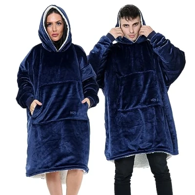 Image of Lions Oversized Hoodie Blanket Men Women, Ultra Soft Sherpa Fleece Warm Cosy Wearable Throw Sweatshirt Snuggle Oodies for Adults Teens with Big Pocket Navy Blue