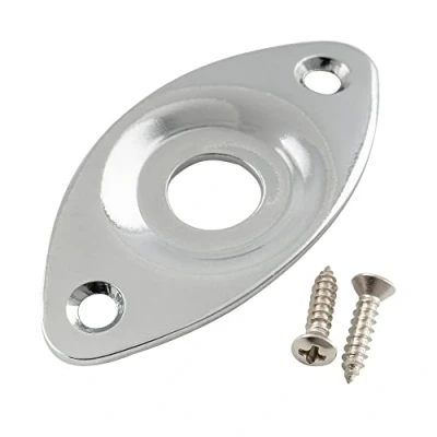Image of Musiclily Pro Steel Curved Recessed Oval Football Shape Guitar Jack Plate for Electric Bass, Chrome