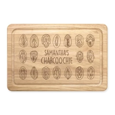 Image of Personalised Charcoochie Vaginas Charcuterie Board Rectangular Wooden Chopping Meat &amp; Cheese