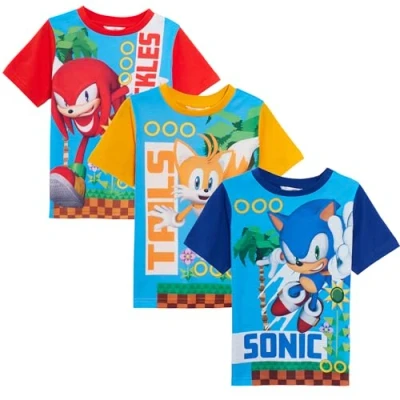Image of Sonic The Hedgehog Boys 3 Pack T Shirts (Pack of 3) 5 6 Years Multi