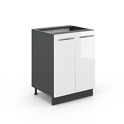 Image of Vicco Kitchen base cabinet Fame Line, White High Gloss/Anthracite, 60 cm without worktop