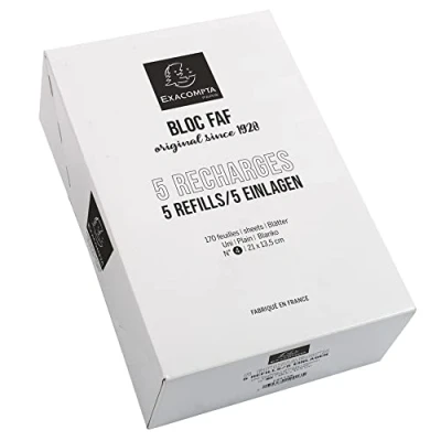Image of Exacompta Ref 12214E FAF Desk Pad Refill / Recharge No.4 (170 Sheets) 210 x 135mm in Size, 70gsm Micro Perforated Sheets, Plain Rulings, FSC Certified (Pack of 5)