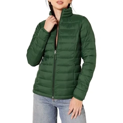Image of Amazon Essentials Women&#039;s Lightweight Long Sleeved, Water Resistant, Packable Puffer Jacket (Available in Plus Size), Dark Green, XS