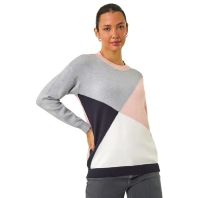 Image of Roman Originals Jumper for Women UK Ladies Winter Autumn Casual Pull On Round Crew Neck Long Sleeve Comfy Work Dinner Party Everyday Colourful Longline Stylish Petite Pink Size 16