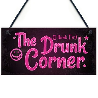 Image of RED OCEAN The Drunk Corner Shabby Chic Hanging Plaque Beer Vodka Home Bar Pub Man Cave Garden Sign