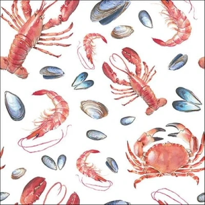 Image of 20 Napkins Maritime Sea Creatures and Shells as Table Decoration Paper with Motif Also for Decoupage 33 x cm
