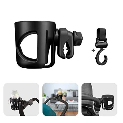 Image of Pram Cup Holder, Buggy Holder With 1 Stroller Hook Accessories, Universal and Hook, Mommy Clip Baby Bottle Organiser for Wheelchair
