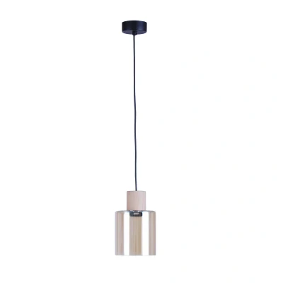 Image of Orson Slim Pendant Ceiling Light Black, Amber Glass 1xE27