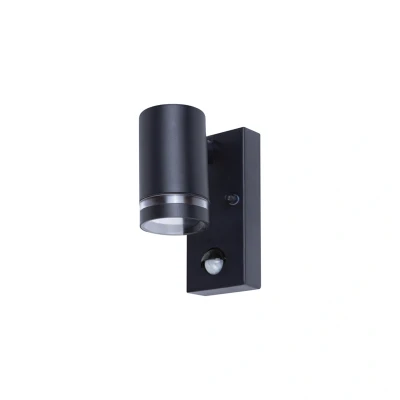 Image of Outdoor Stainless Steel GU10 PIR Down Wall Light Black Integral LED