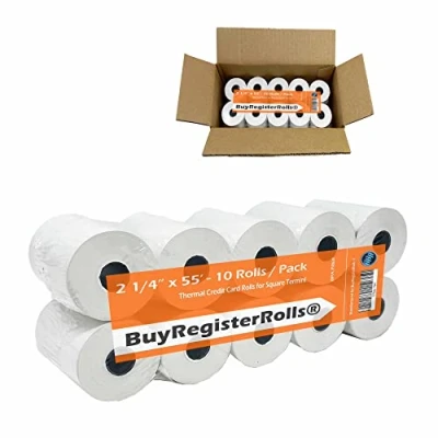 Image of Receipt Paper Roll for Square Terminal Credit Card Machine 2 1/4 x 55 (10 rolls 48 GSM Thickness) BuyRegisterRolls