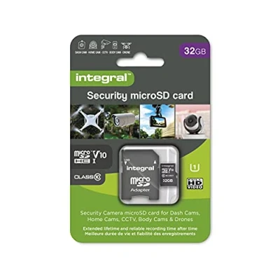 Image of Integral Micro SD Security Card 32GB for Dash Cams, Home CCTV, Body Cams and Drones. Extended lifetime reliable recording time after with High Endurance