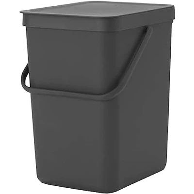 Image of Brabantia Sort &amp; Go Waste Bin 25L Large Recycling for Kitchen Stay Open Lid Carry Handle Easy to Clean Fits Closely the Wall Compost Light Grey 27 x 35 40 cm