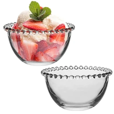 Image of Set of 2 Glass Bowls Beaded Edge Dessert Breakfast