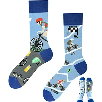 Image of Todo Colours Funny Socks with Motif, Multicoloured, Colourful, Crazy for the Joy of Life Tour de Bike, size: 35 38