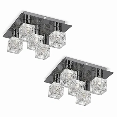 Image of Pair of Modern Black Chrome Ice Cube 5 Way Flush Ceiling Lights