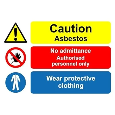 Image of Caution asbestos no admittance authorised personnel only wear pep safety sign Self adhesive sticker (200mm x 150mm)