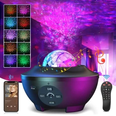Image of Devan Galaxy Light Projector Star Ocean Wave LED Night Lamp with Remote Control Colors Changing Music Bluetooth Speaker Timer for Baby.