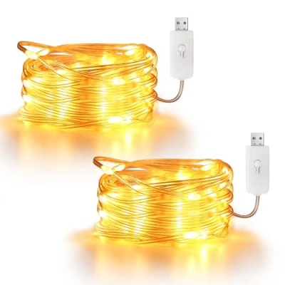 Image of EXTRASTAR 100 LEDs PVC String Light,IP65 10M Warm White Fairy Light 8 Modes USB Powered, Indoor and Outdoor Use for Wedding Christmas,2 Pack