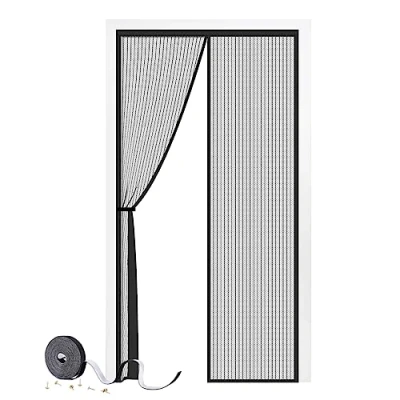 Image of Magnetic Door Screen 90 x 210 cm, SMALUCK Heavy Duty Fly Mesh with Powerful Magnets, Durable Curtains Keeps Bugs Out, Frame Hook &amp; Loop, Kid and Pet Friendly