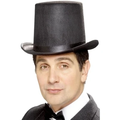 Image of Smiffys Stovepipe Topper Hat, Black Felt with Band, Historical Fancy Dress, Adult Dress Up Hats