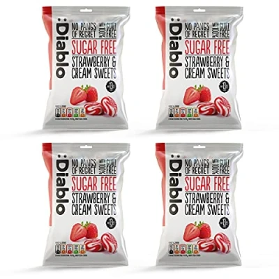 Image of Diablo Strawberry &amp; Cream Sweets Sugar Free Sweetened with Maltitol Diabetic Hamper Available Perfect for Gifting 1 Packet 75g (Pack of 1)