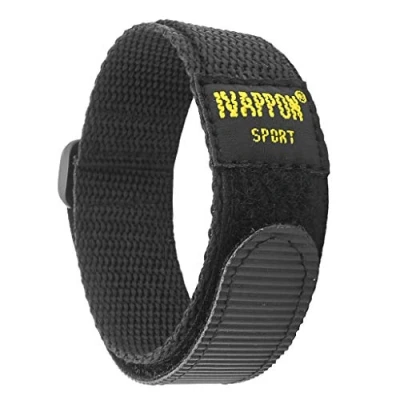 Image of IVAPPON Hook Loop Sport Watch Strap 22mm Nylon Straps Black Fastening Watchband (Black Plastic Buckle)