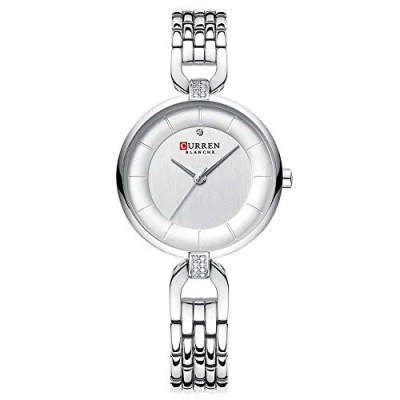 Image of CURREN Quartz Women Watch Rhinestone Clock Woman Gift Charming Ladies Stainless Steel Bracelet Wristwatch Montre Femme (Silver White)