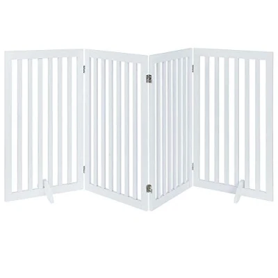Image of unipaws Freestanding Tall Dog Gate, Foldable Pet Fence, Indoor Wood Barrier, Assembly Free Stair Gate with 2PCS Support Feet (91cm H, 4Panels, White)