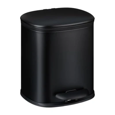Image of Relaxdays Bathroom Waste, 5 Litre, Soft Close Cosmetics Trash Can, Matt Finish, 2 Removable Inner Bins, Pedal, Black, Iron, 26 x 20 29 cm