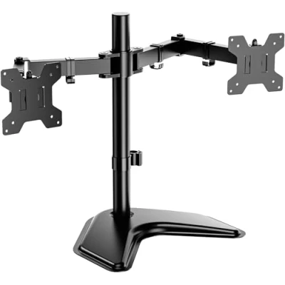 Image of WALI Dual Monitor Stand for Screen Up to 27 Inch, Freestanding Articulating Arm with Tilt Swivel Rotate, Adjustable Double Holds 10 kg, VESA 75 &amp; 100mm, Black (MF002)