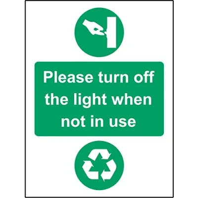 Image of Please turn off the light when not in use Safety sign Self adhesive sticker 150mm x 100mm