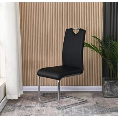 Image of Furnizone UK Isaac Dining Chairs Set of 2 Faux Leather with Stylish Chrome Cantilever Metal Frame (Black)