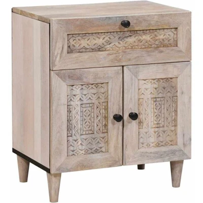 Image of vidaXL Bedside Table with Door Beige 50 x 33 60 cm Solid mango wood