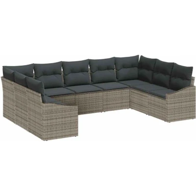 Image of vidaXL 9 Piece Garden Sofa Set with Cushions Grey Poly Rattan