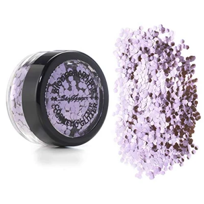 Image of Stargazer Biodegradable Chunky Glitter Shaker Violet. Festival Friendly Cosmetic